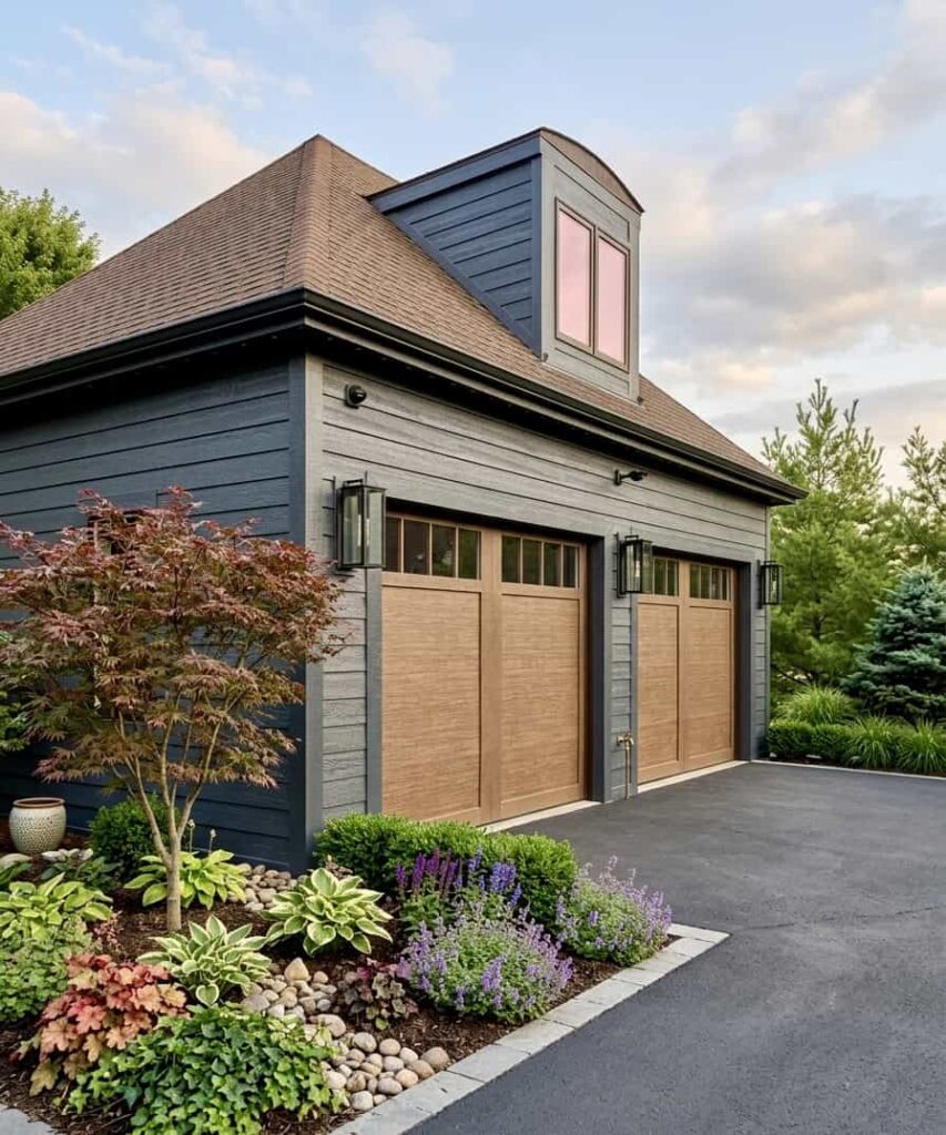 Custom garage doors designed for a residential home in Chicagoland